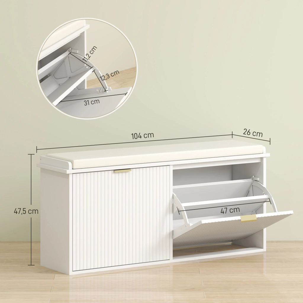 Banca porta scarpe con cuscino e cassetto ¨C Zephmum ¨C Bianco 104x26x47.5 cm