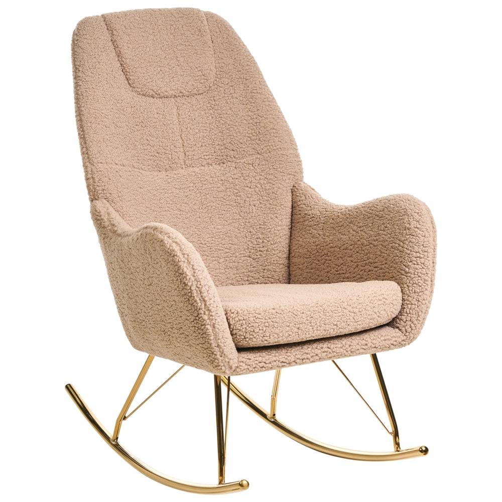 Sedia a dondolo in boucle con rivestimento in metallo dorato con braccioli Soggiorno Beige