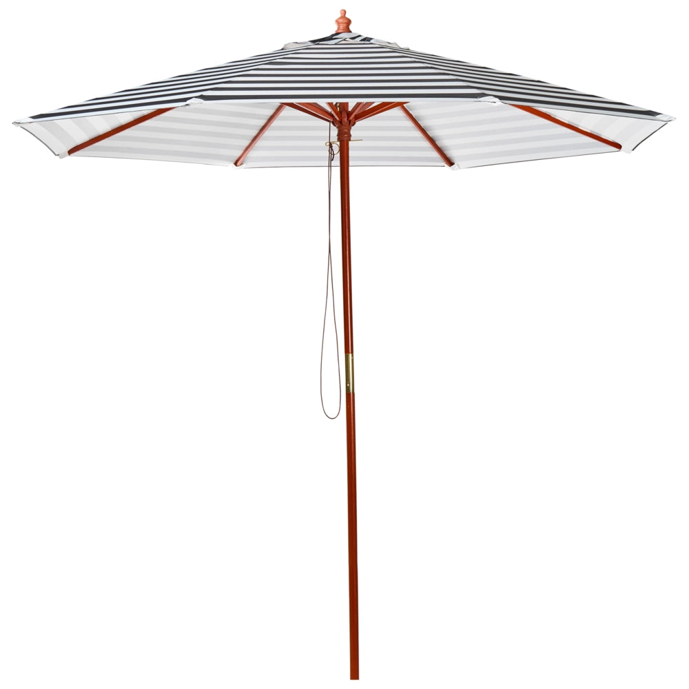 Ombrellone da giardino a baldacchino a righe bianche e nere in legno di betulla 245 cm resistente agli agenti atmosferici
