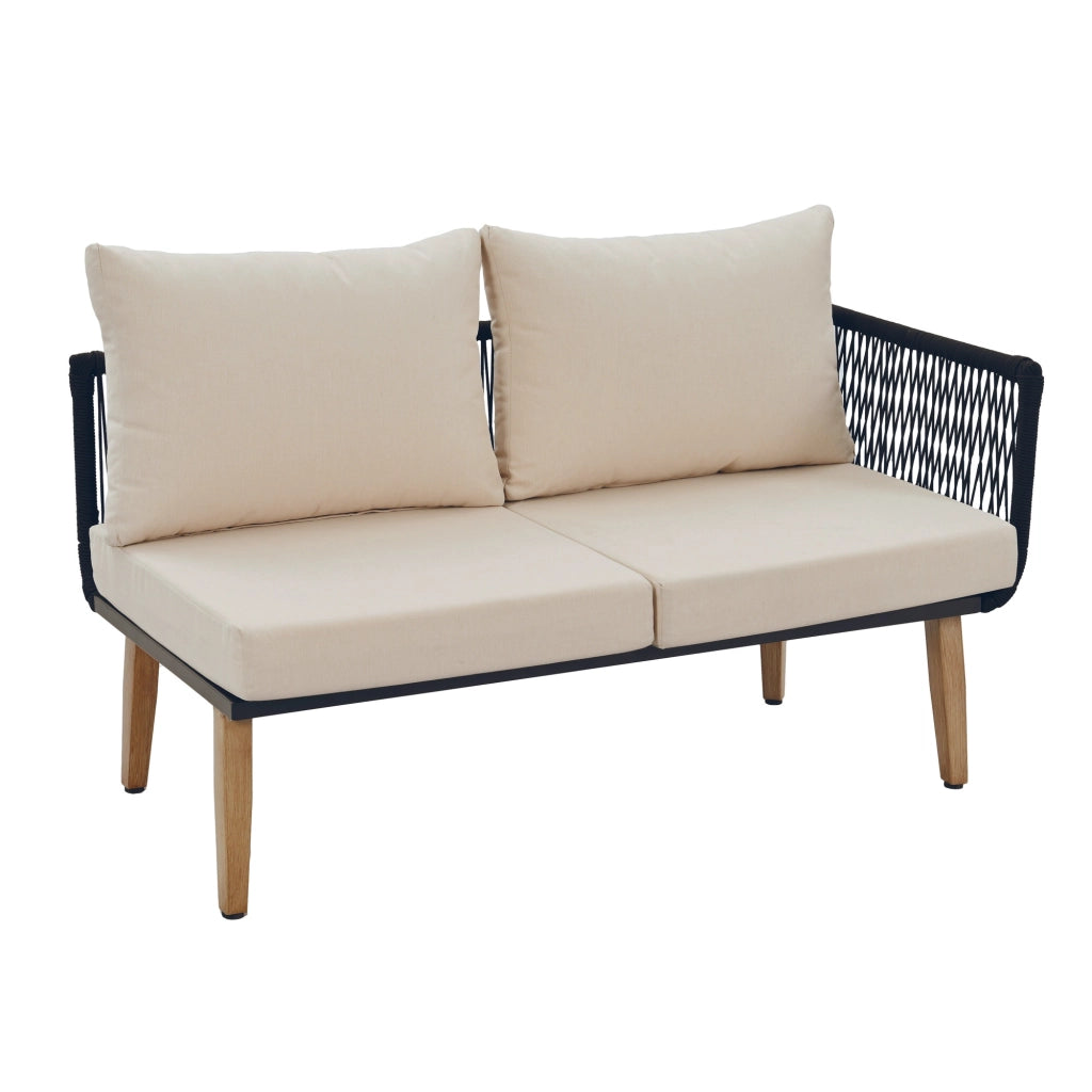 Set Divano da Giardino con Tavolo ¨C MINIMAL ¨C Tessuto Olefin, Beige e Nero
