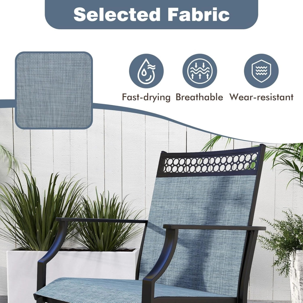 Set di 2 sedie da giardino, da balcone con braccioli e poggiapiedi, per giardino, piscina, balcone e terrazze, portata fino a 180 kg (blu)