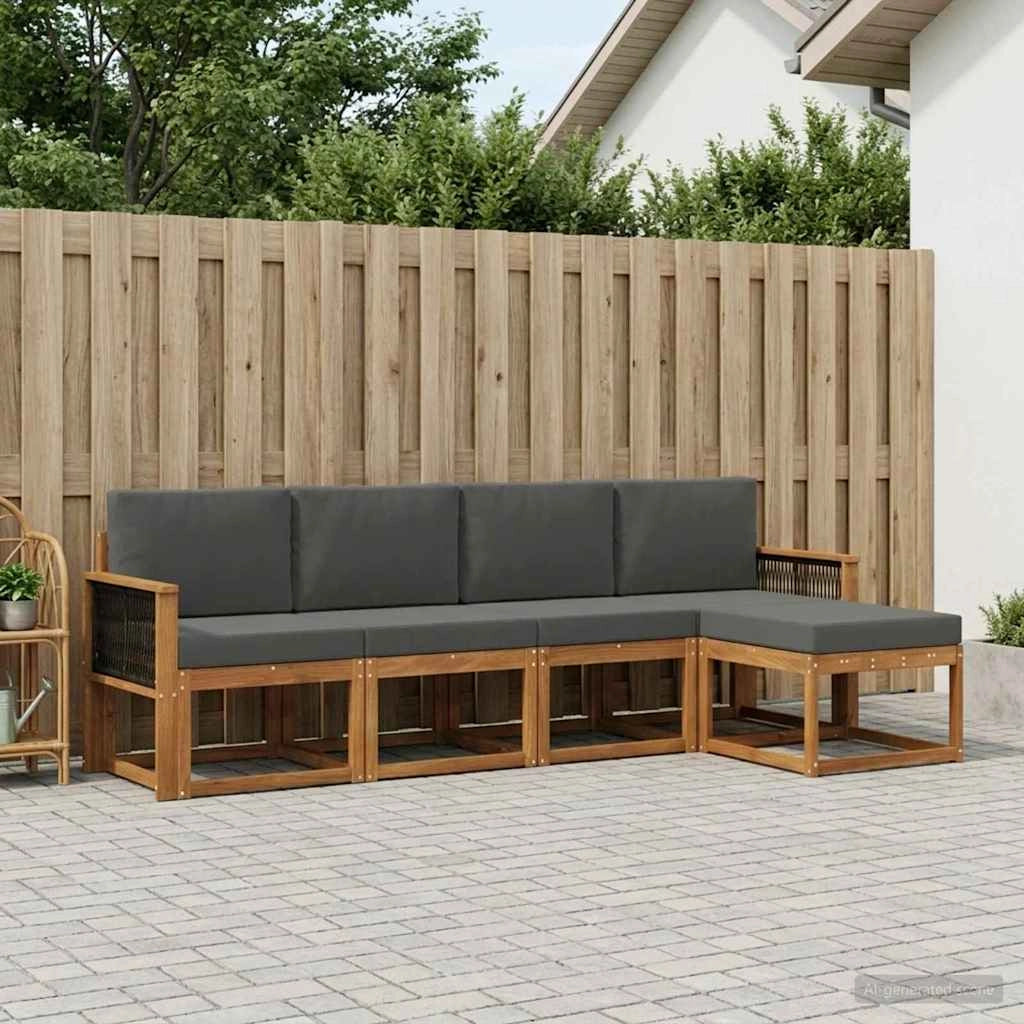 Set di divani da esterno 5 pz Naturale e Antracite Poliestere 3385133
