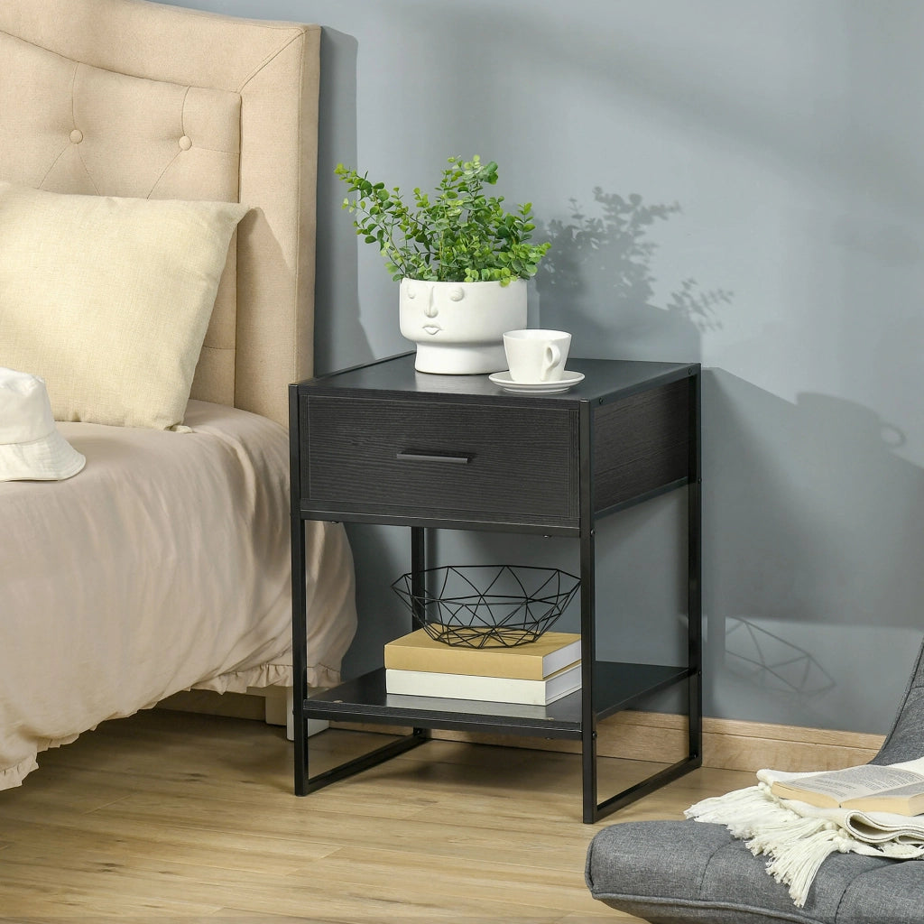 Comodino con cassetto e ripiano ¨C Zephmum ¨C 45x40x60 cm nero