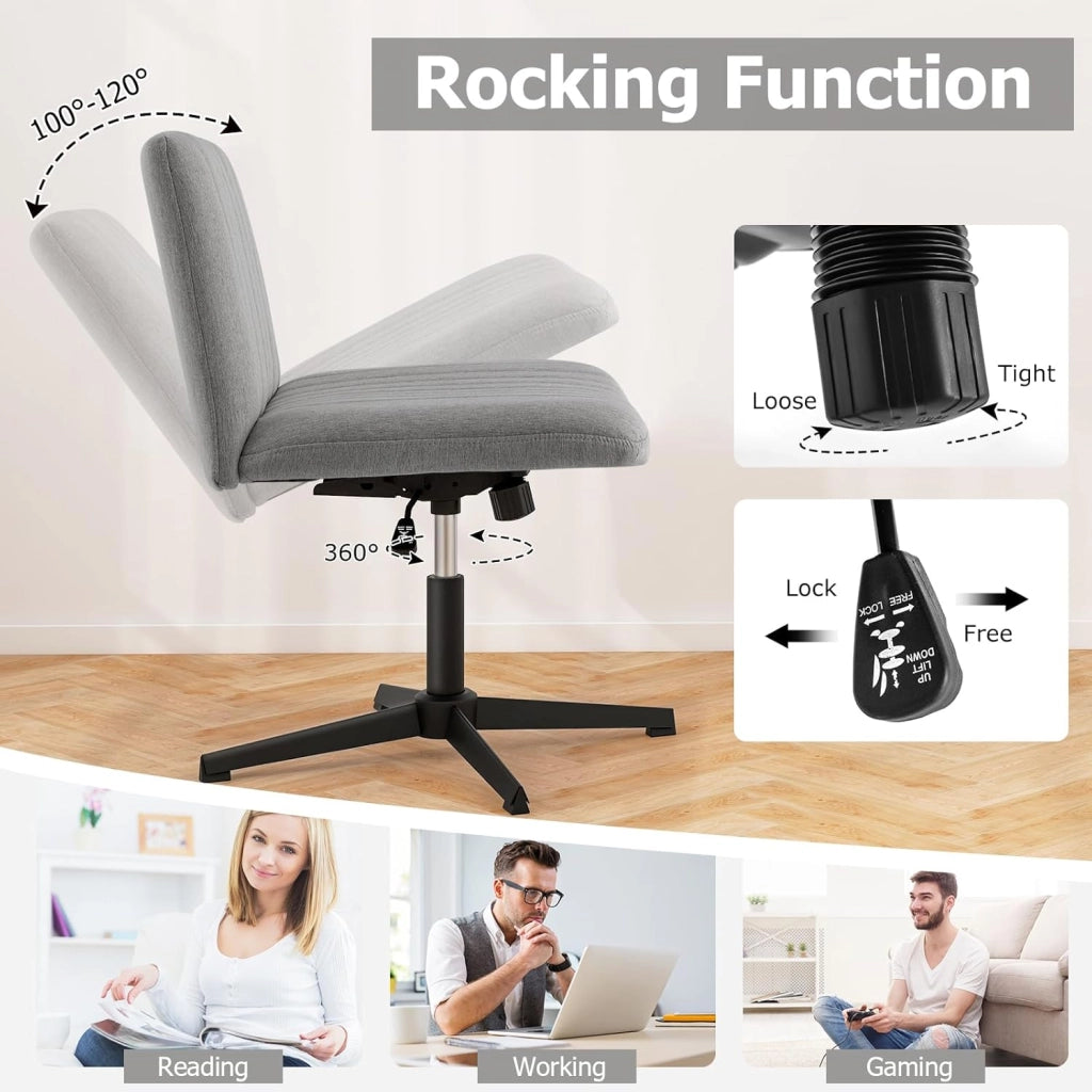 Sedia Ufficio Senza Braccioli, Sedia Ufficio Girevole a 360°, con Ampia Seduta e Oscillazione di 120°, Regolabile in Altezza, per Casa e Ufficio, 71 x 66 cm, 3 Colori