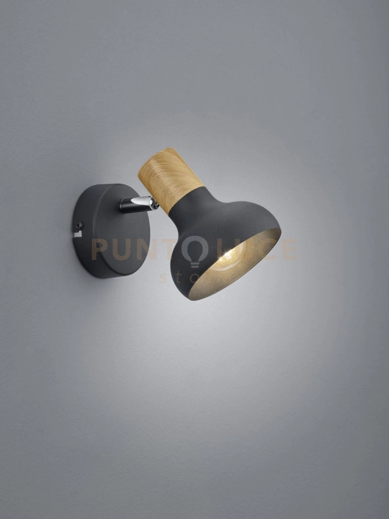 LATIKA SPOT SINGOLO METALLO NERO ED EFFETTO LEGNO H. 17,5CM 1 LUCE ATTACCO E14