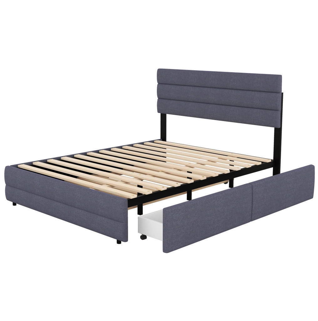 Letto piattaforma grigio con cassetti e letto estraibile 140 x 200 cm