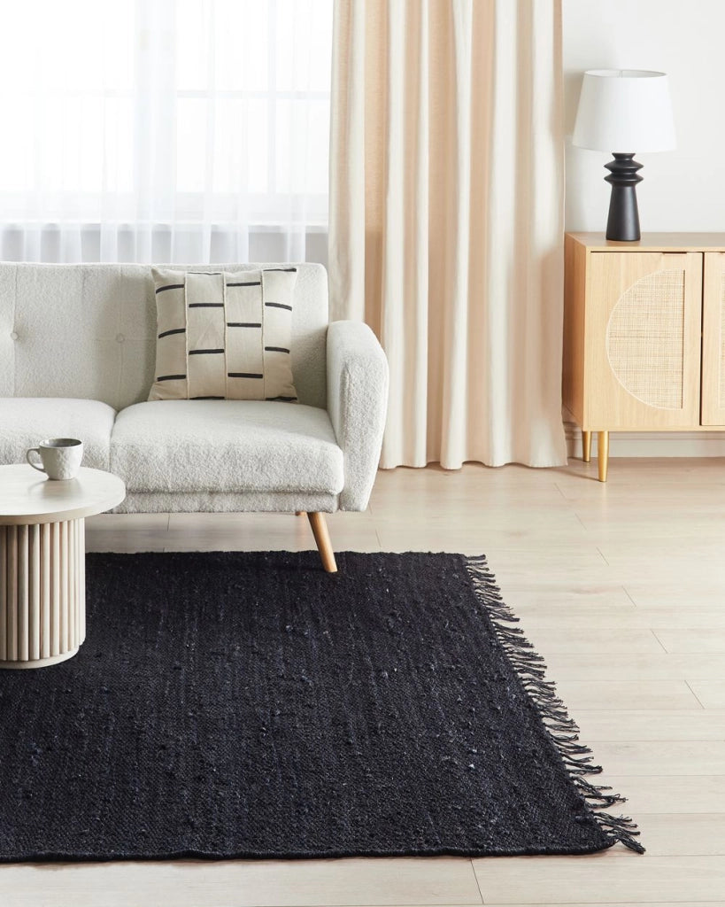 Tappeto Runner in iuta nero 200 x 300 cm rettangolare con nappe decorative intrecciate a mano in stile bohémien.