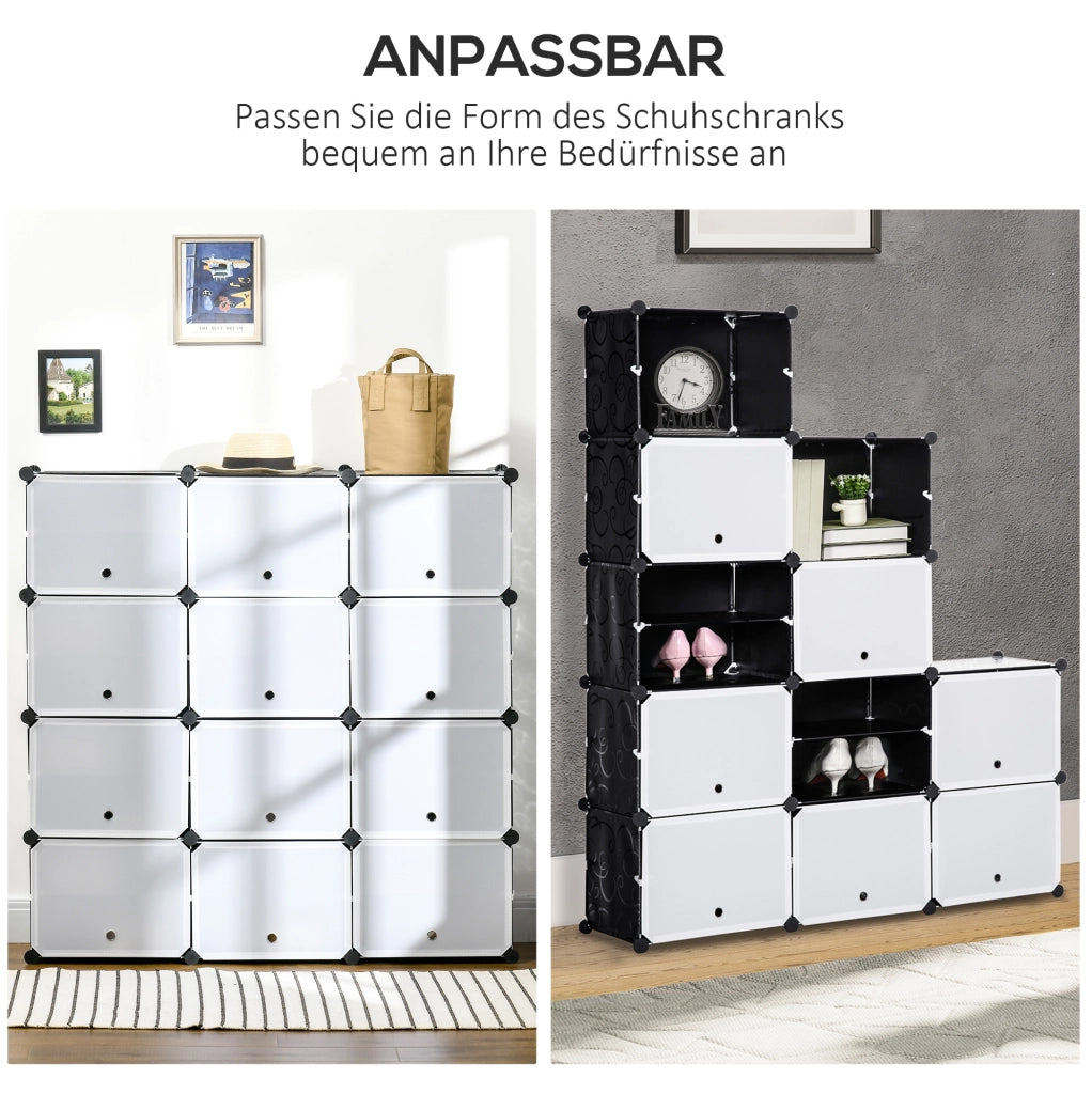 Scarpiera modulare a 12 cubi in plastica nera 125 x 32 x 125 cm