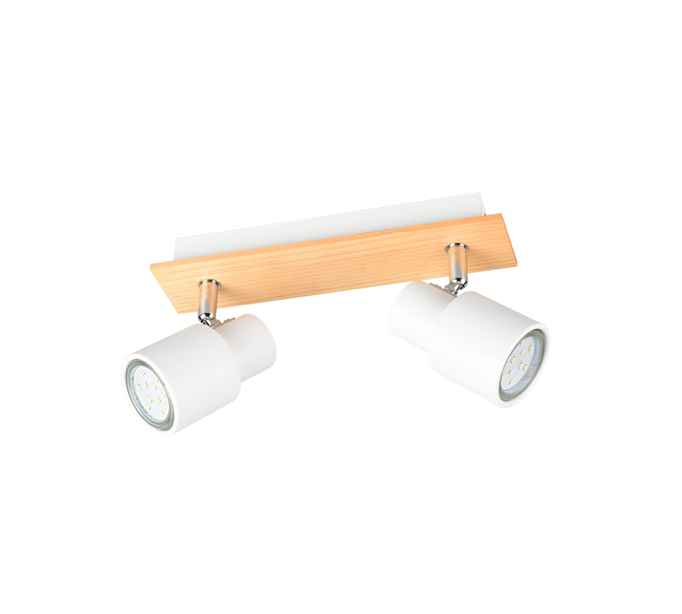 Barra 2 spots, metallo e legno, bianco, L 31 cm, Pierre