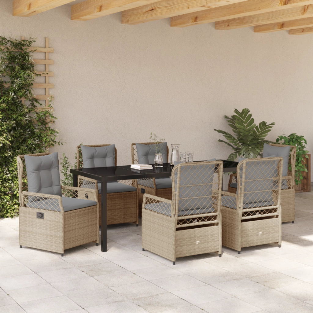 Set da Pranzo da Giardino 7 Pezzi Beige Rattan PE