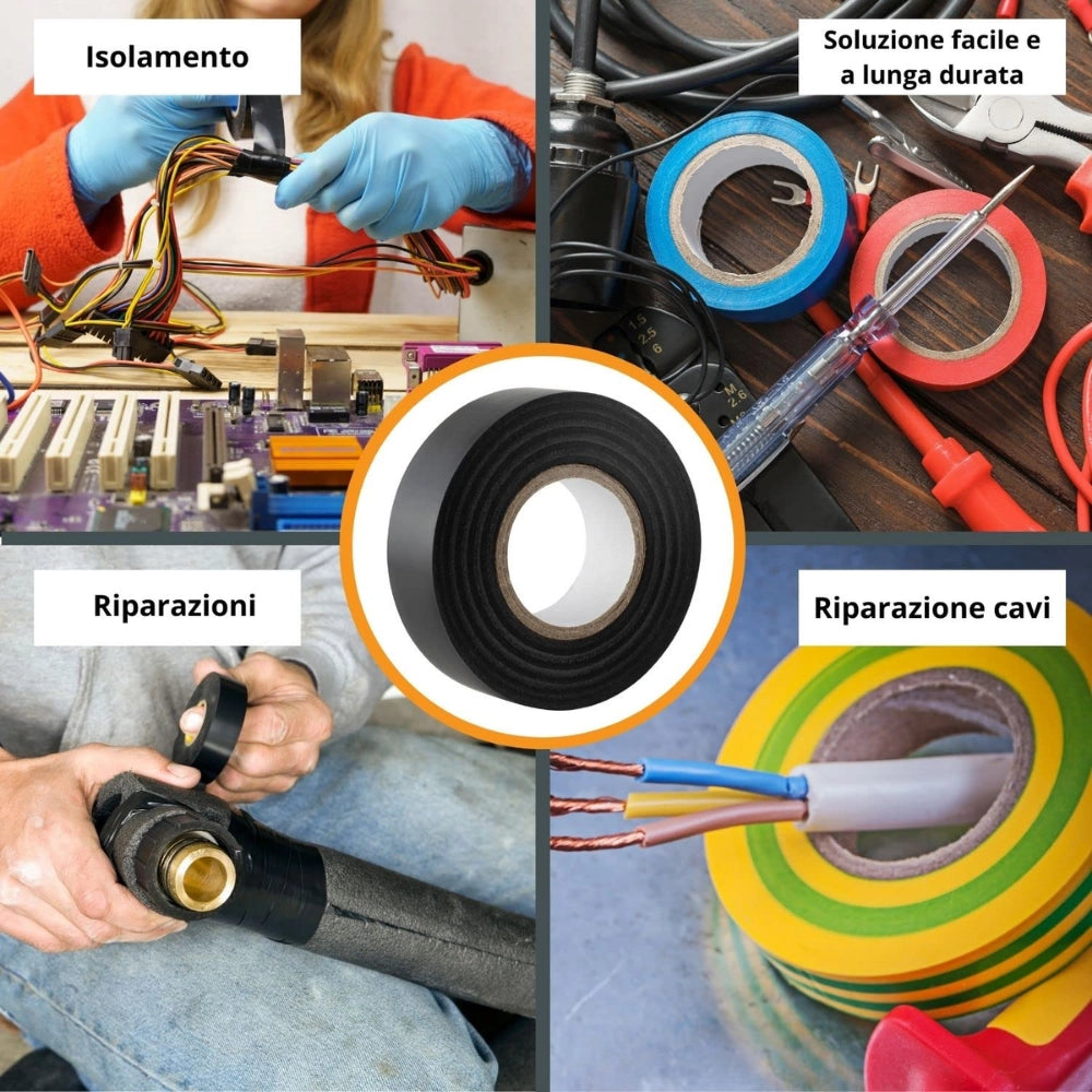 Kit nastro isolante in pvc autoestinguente multicolore per impianti sicuri *** colore nero, dimensioni 25 mm x 25 mt ...