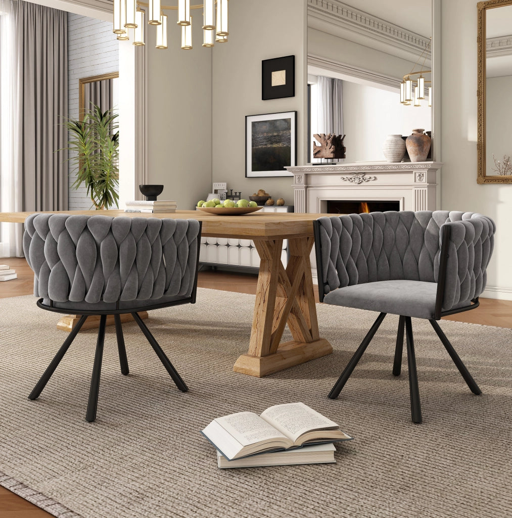 Set di 4 sedie da pranzo girevoli a 360° in velluto; con schienale ergonomico; grigio
