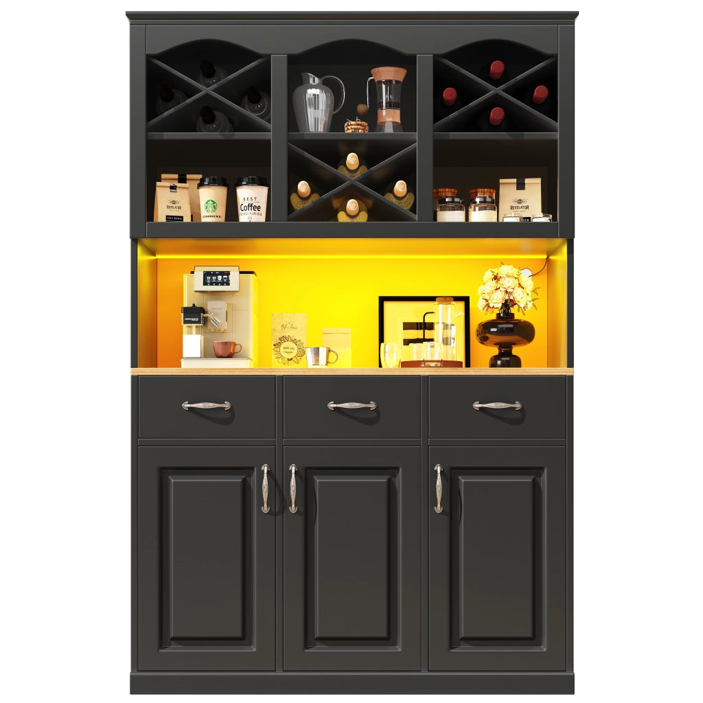 Buffet da Cucina con LED ¨C MINIMAL ¨C Nero, 3 Ante, 3 Cassetti, 120x40x180 cm