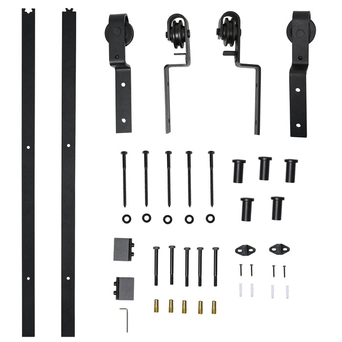 Binario per Porte Scorrevoli 200x0,6x4 cm con Kit di Accessori Nero