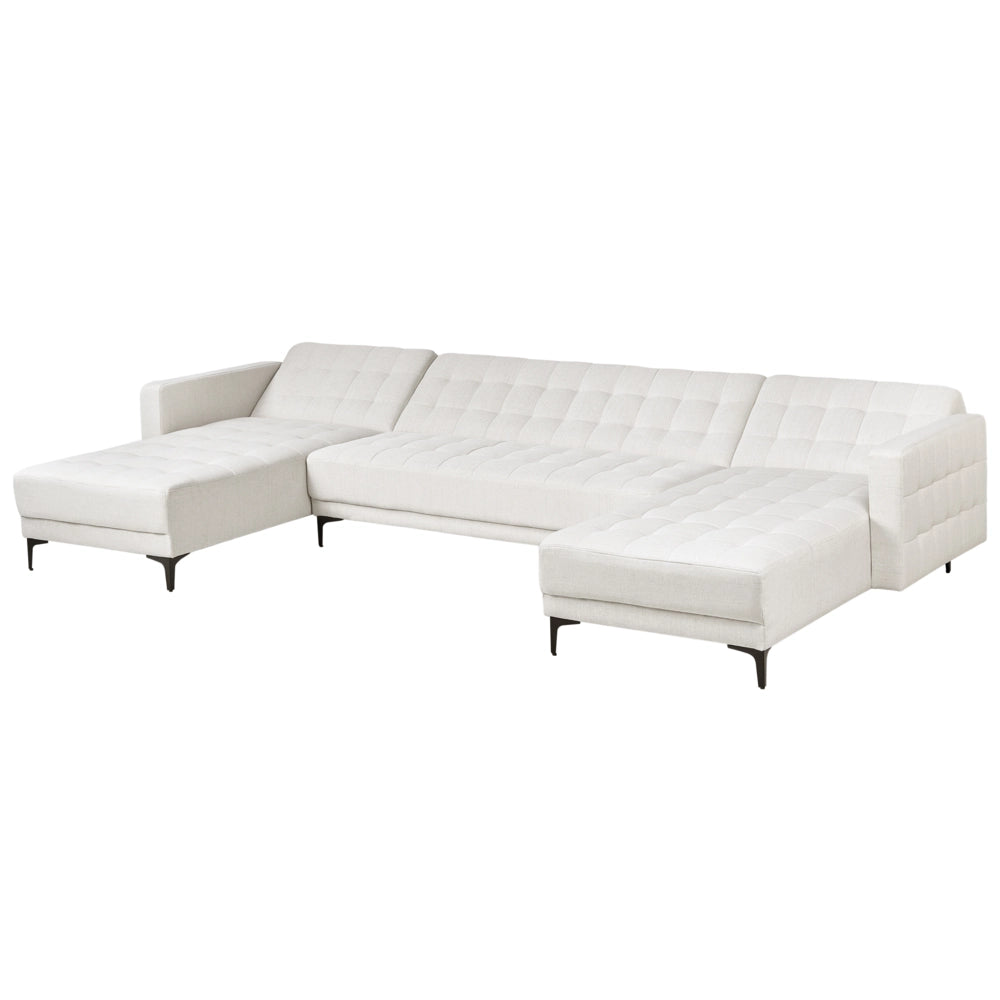 Divano letto ad angolo in tessuto trapuntato tessuto bianco sporco moderno a forma di U componibile a 5 posti con chaise longue