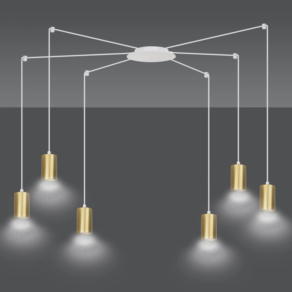 Lampada a sospensione TRAKER con diffusori oro e struttura bianca