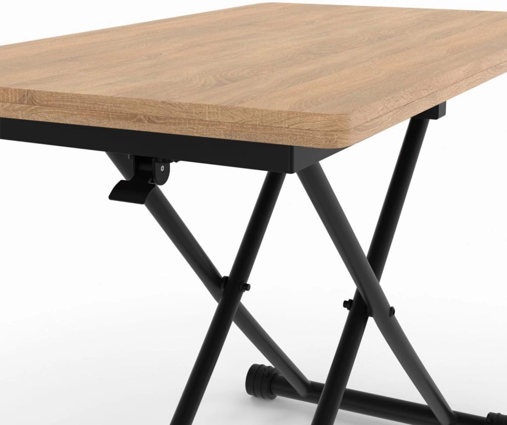 Tavolino 2 in 1 URBANA, trasformabile in tavolo da pranzo rettangolare, 100 cm, legno e nero, design industriale