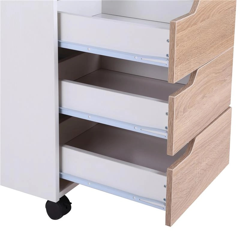 CASSETTIERA IN MDF CON 3 CASSETTI E RUOTE PER UFFICIO O STUDIO BIANCA E LEGNO 31X37X7.2CM