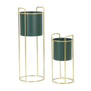 Set di 2 Vasi per Piante VKH390, Verde, Metallo, 24x24x70 cm