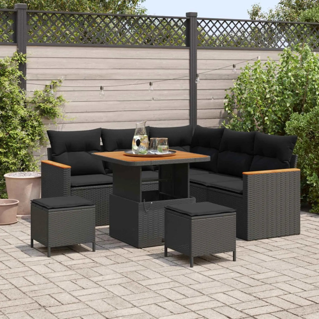 Set Divano da Giardino con cuscino 8 pcs Nero Poly Rattan 3364989