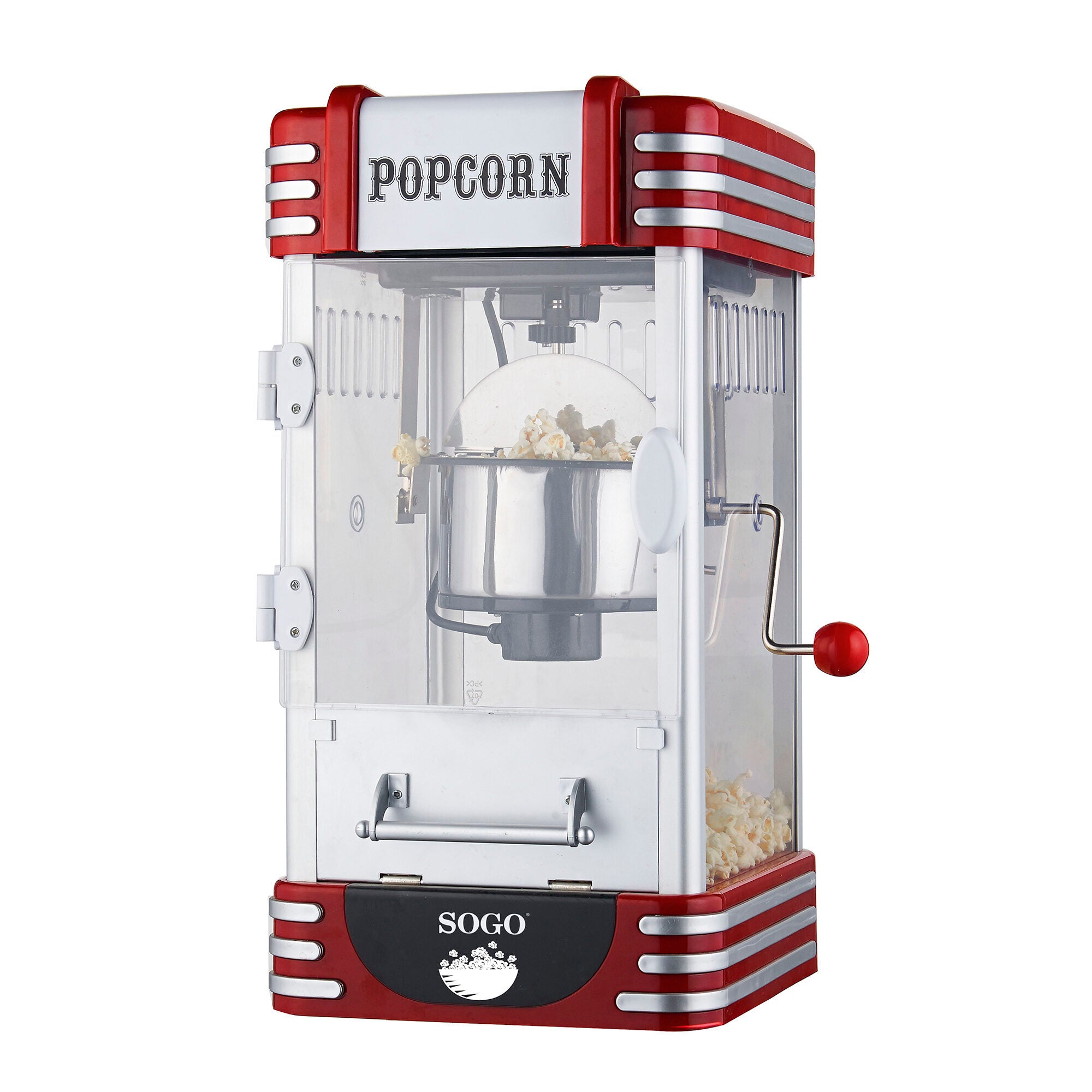 SOGO Macchina per Popcorn Retrò – 8 Tazze, Contenitore in Acciaio Inox, Con Luce Interna