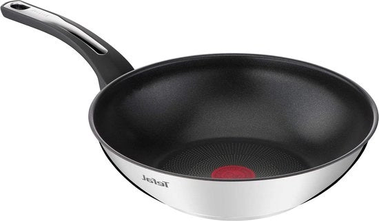 Pentola a wok con induzione 28 cm rivestimento antiscivolo base spessa distribuzione del calore uniforme manico robusto indicatore di cottura con induzione Pentola a wok con induzione