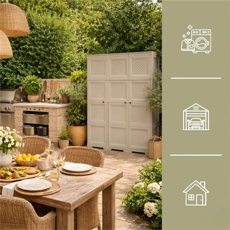 ARMADIO 3 ANTE TALPA 118X43X164 CM CON PUNTALI, ANTE EFFETTO LEGNO E TRAFORATE – MOBILE ALTO ORGANIZZAZIONE CASA PER ZONA GIORNO E VERANDA