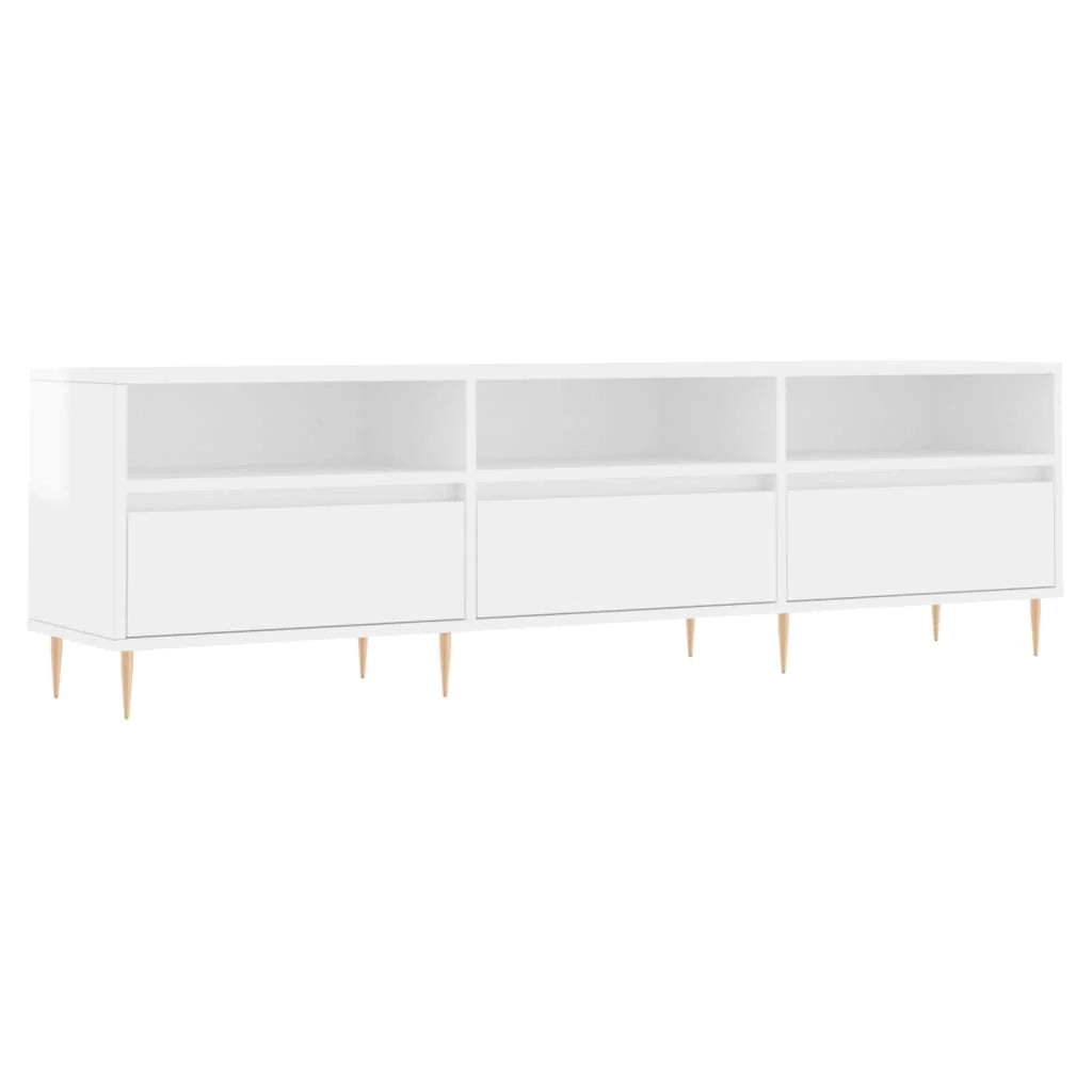 Mobile TV multimediale mensola TV mobile TV sala da pranzo soggiorno camera da letto finitura lucida 150 x 30 x 44,5 cm legno ingegnerizzato bianco 02_0027028