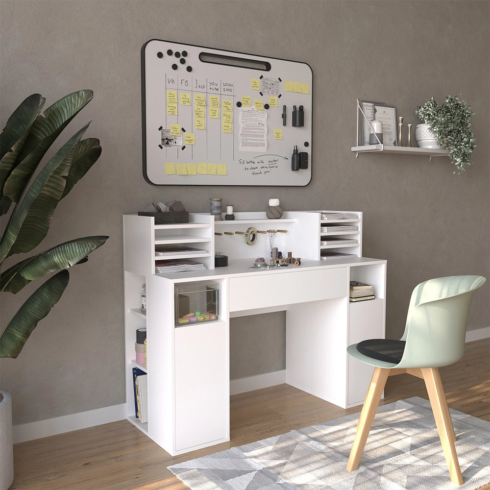 Vicco Scrivania con ripiani Bianco 126.8 x 50 cm XL con ripiani