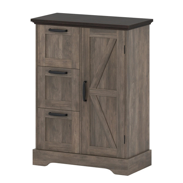 Mobile da pavimento mobile accentato rustico con porta da fienile-Mobile credenza indipendente per cucina Marrone