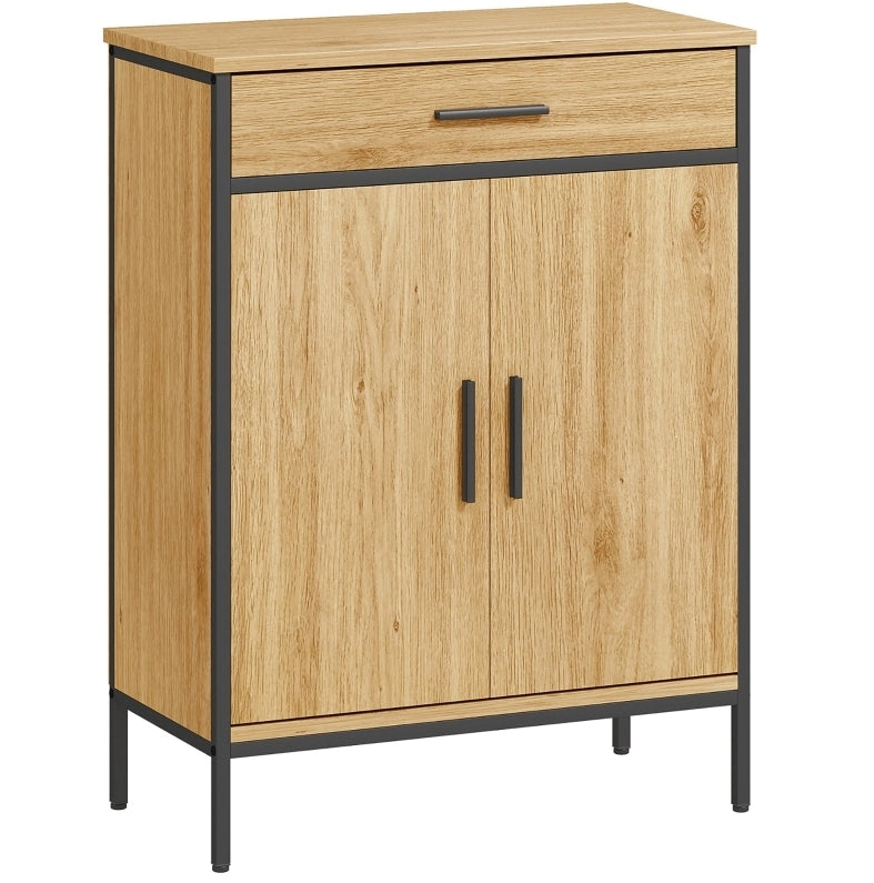 Mobile bagno con cassetto e 2 ante; ripiano regolabile; MDF e acciaio; rovere