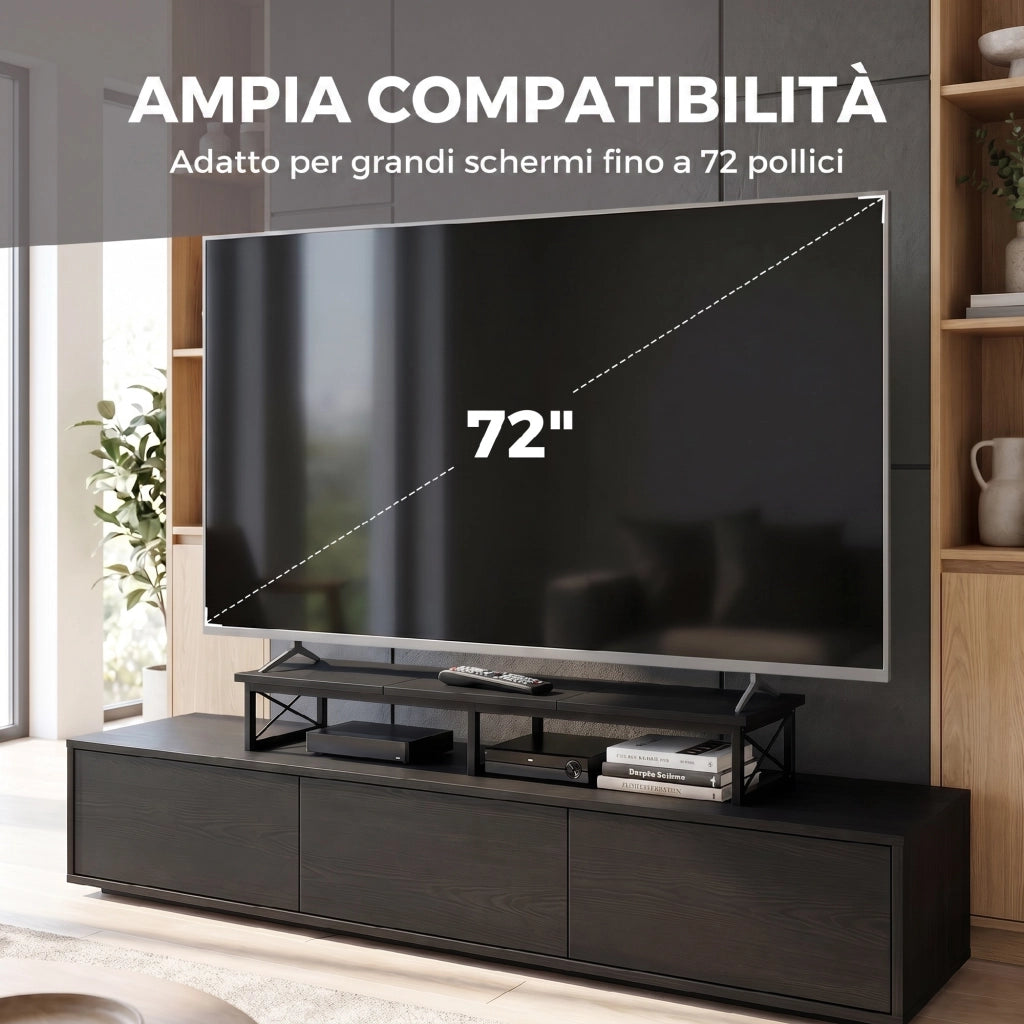 Supporto Monitor da Scrivania 114x30x16,5 cm Rialzo in Legno e Metallo Nero