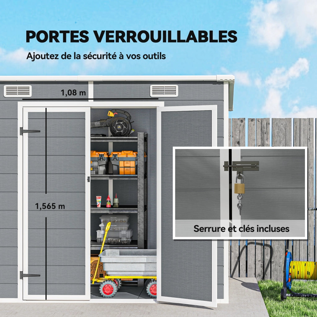 Casetta da giardino esterno ¨C Zephmum ¨C 240x130 cm grigio in resina con finestra e porte