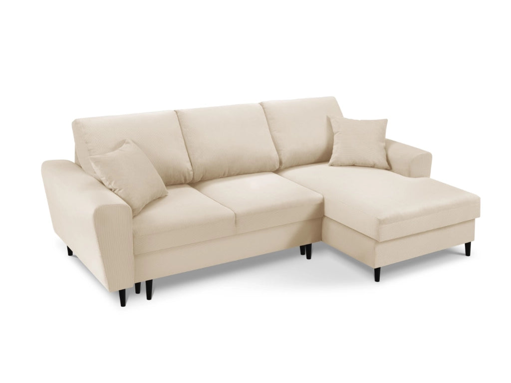 Cosmopolitan Design - Divano convertibile angolare destro con contenitore "Kyoto" 4 posti in velluto a coste beige 
