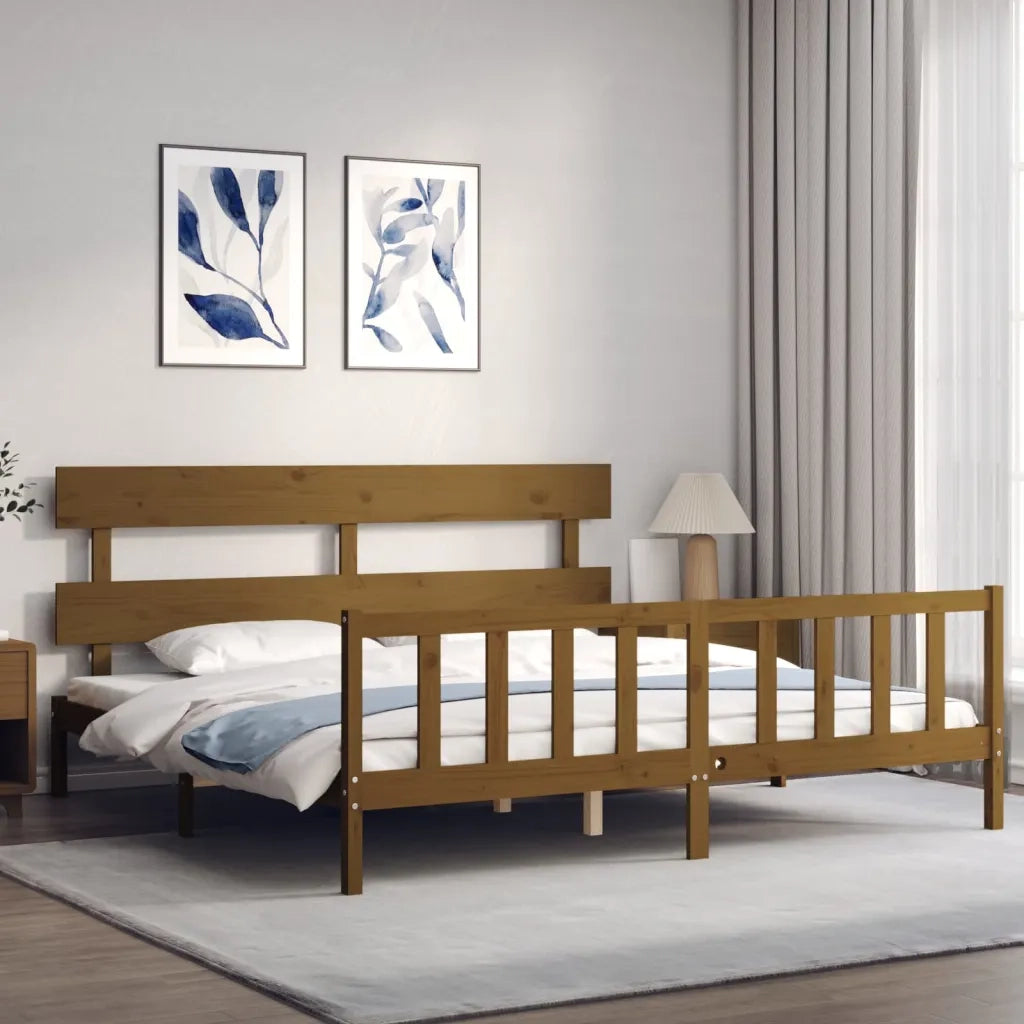 Giroletto con Testiera ambra 200x200 cm in Legno Massello 3193294