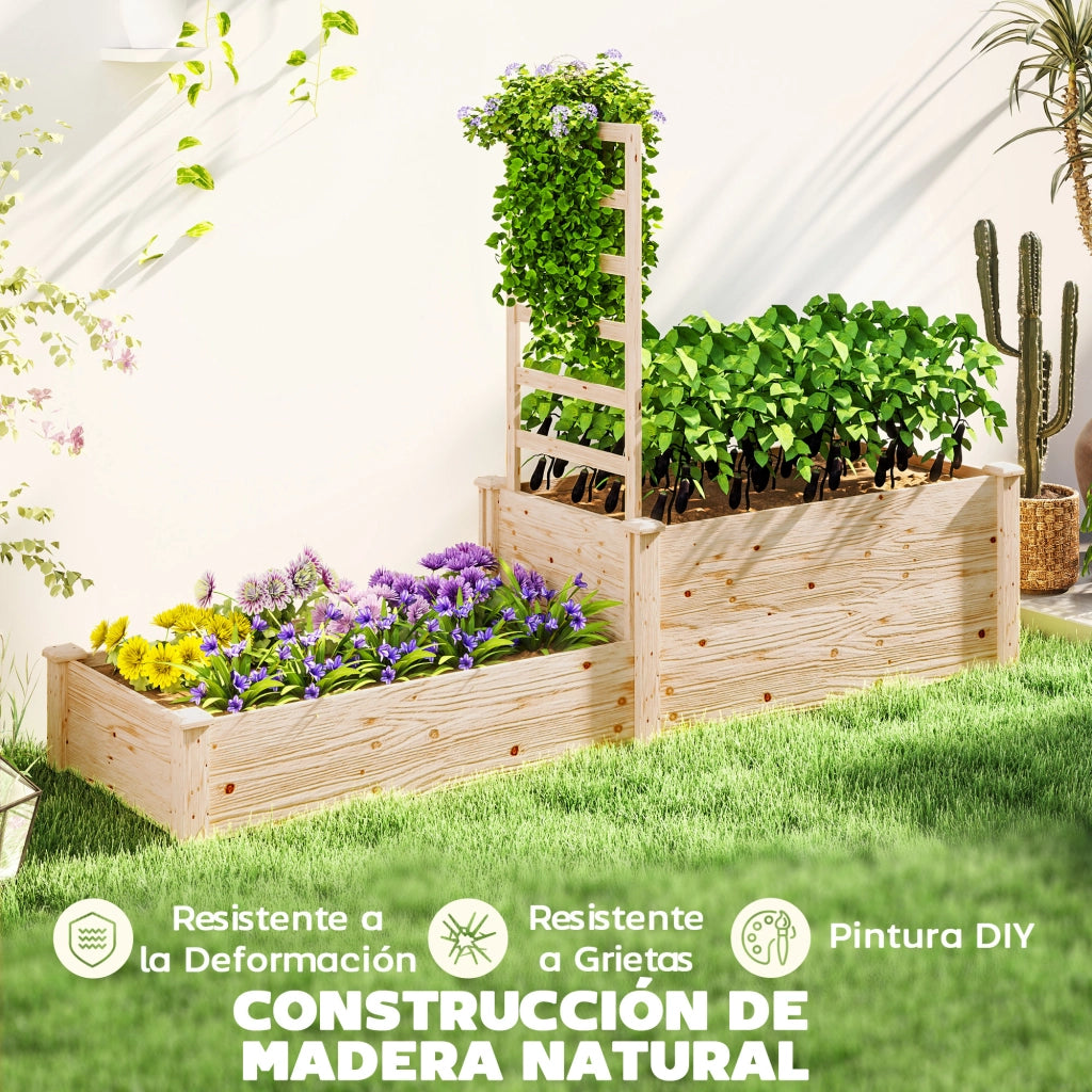 Giardino Rialzato con Griglia in Legno per Piante Rampicanti e 2 Casse di Coltivazione ¨C Zephmum ¨C 222x63x132 cm Legno Naturale