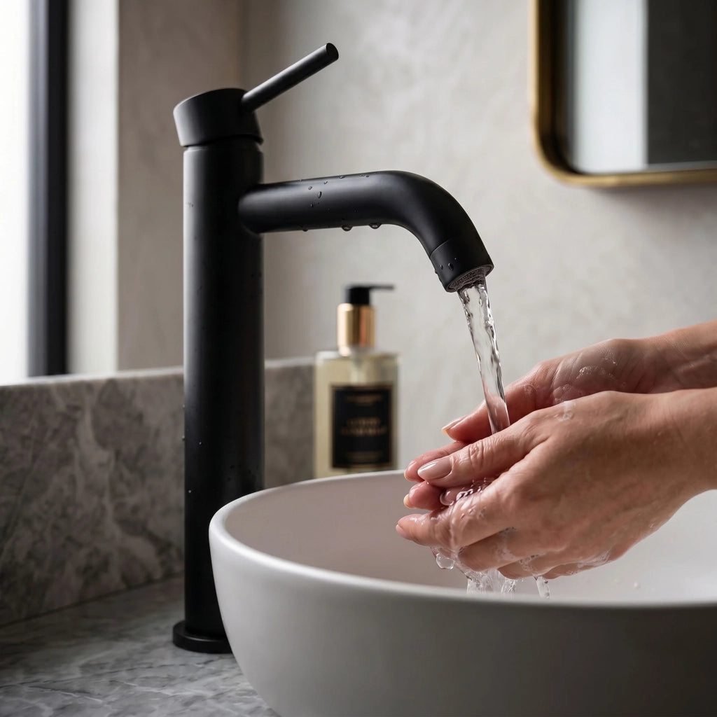 Rubinetto lavabo alto da appoggio miscelatore bagno nero VERTI