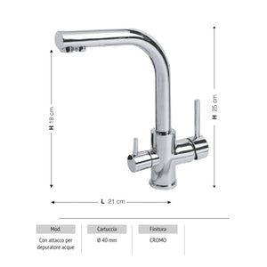 Rubinetto Cucina Miscelatore a 3 Vie Lavello in Ottone Acqua pura Cromato