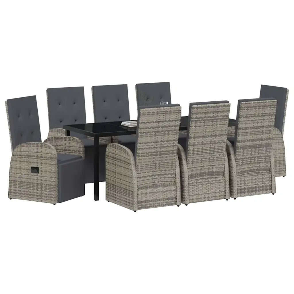 Set da Pranzo per Giardino con cuscino 9 pcs Grigio polyrattan 3379491