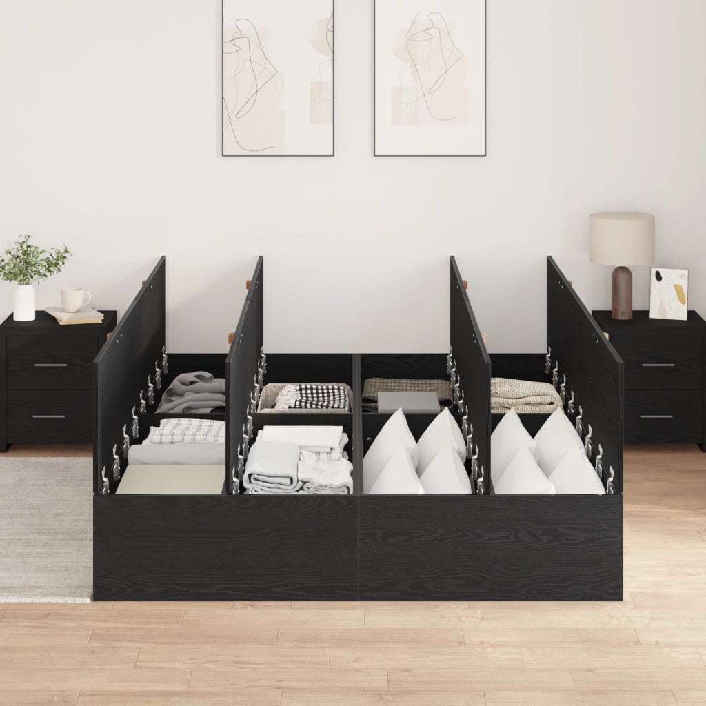 Struttura letto con contenitore in rovere nero 200x200 cm