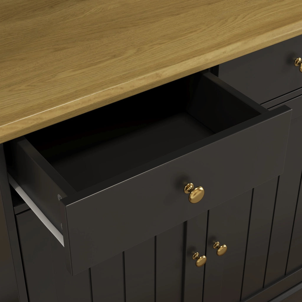 Credenza buffet alta con ante in vetro; cassetto e vano chiuso 120x40x191 cm; nero