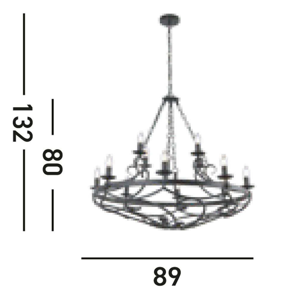 Lampadario Rustico-Country Cartwheel Iii Acciaio Nero 12 Luci E14