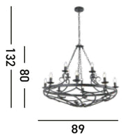 Lampadario Rustico-Country Cartwheel Iii Acciaio Nero 12 Luci E14