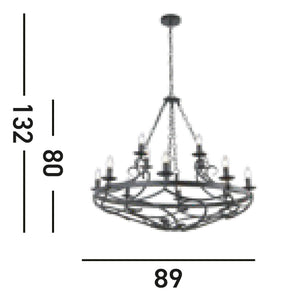 Lampadario Rustico-Country Cartwheel Iii Acciaio Nero 12 Luci E14