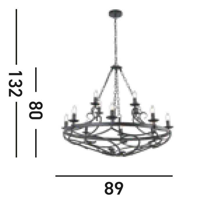Lampadario Rustico-Country Cartwheel Iii Acciaio Nero 12 Luci E14
