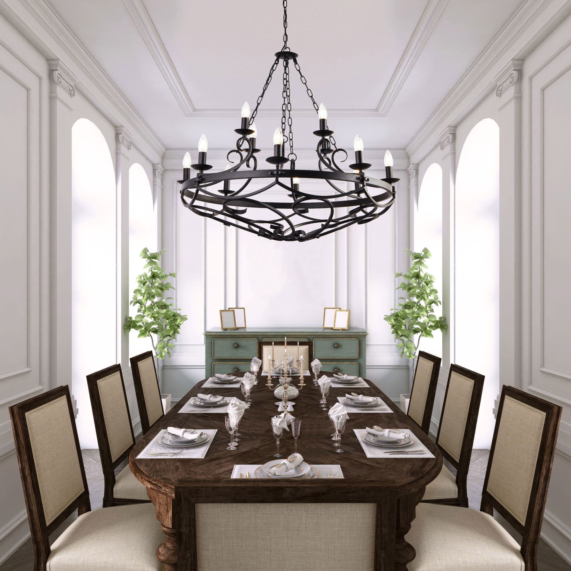 Lampadario Rustico-Country Cartwheel Iii Acciaio Nero 12 Luci E14