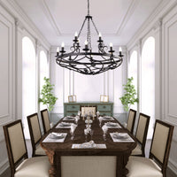 Lampadario Rustico-Country Cartwheel Iii Acciaio Nero 12 Luci E14