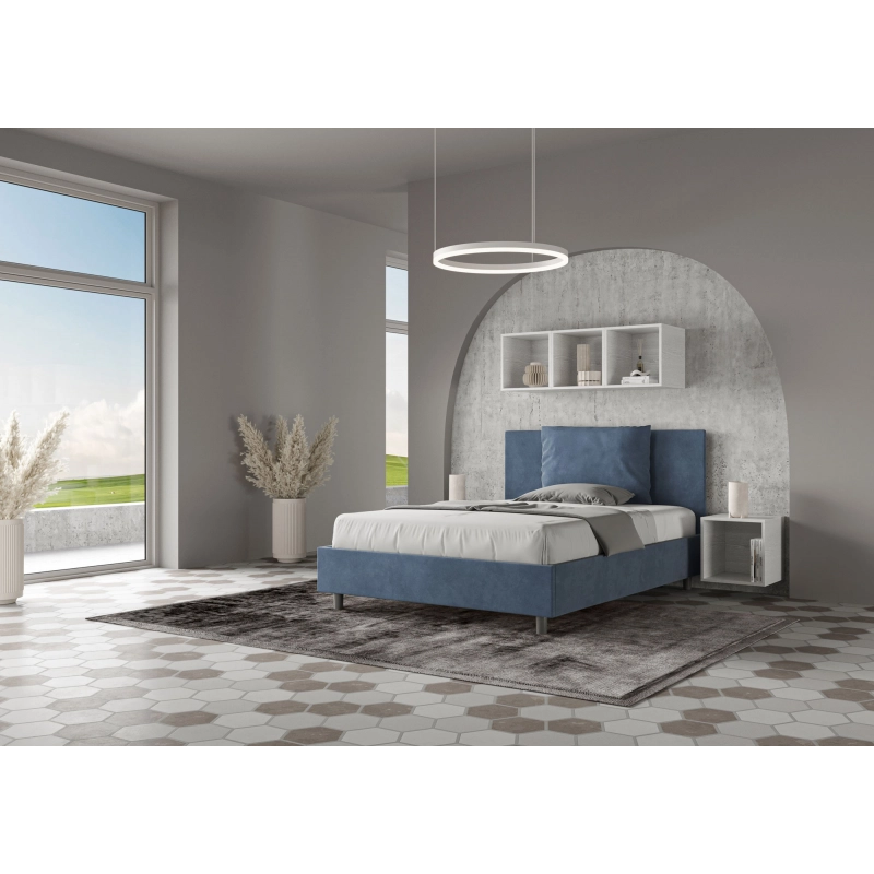 Letto imbottito Matrimoniale francese 140x200 cm Antea - Con rete,Microfibra,Blu