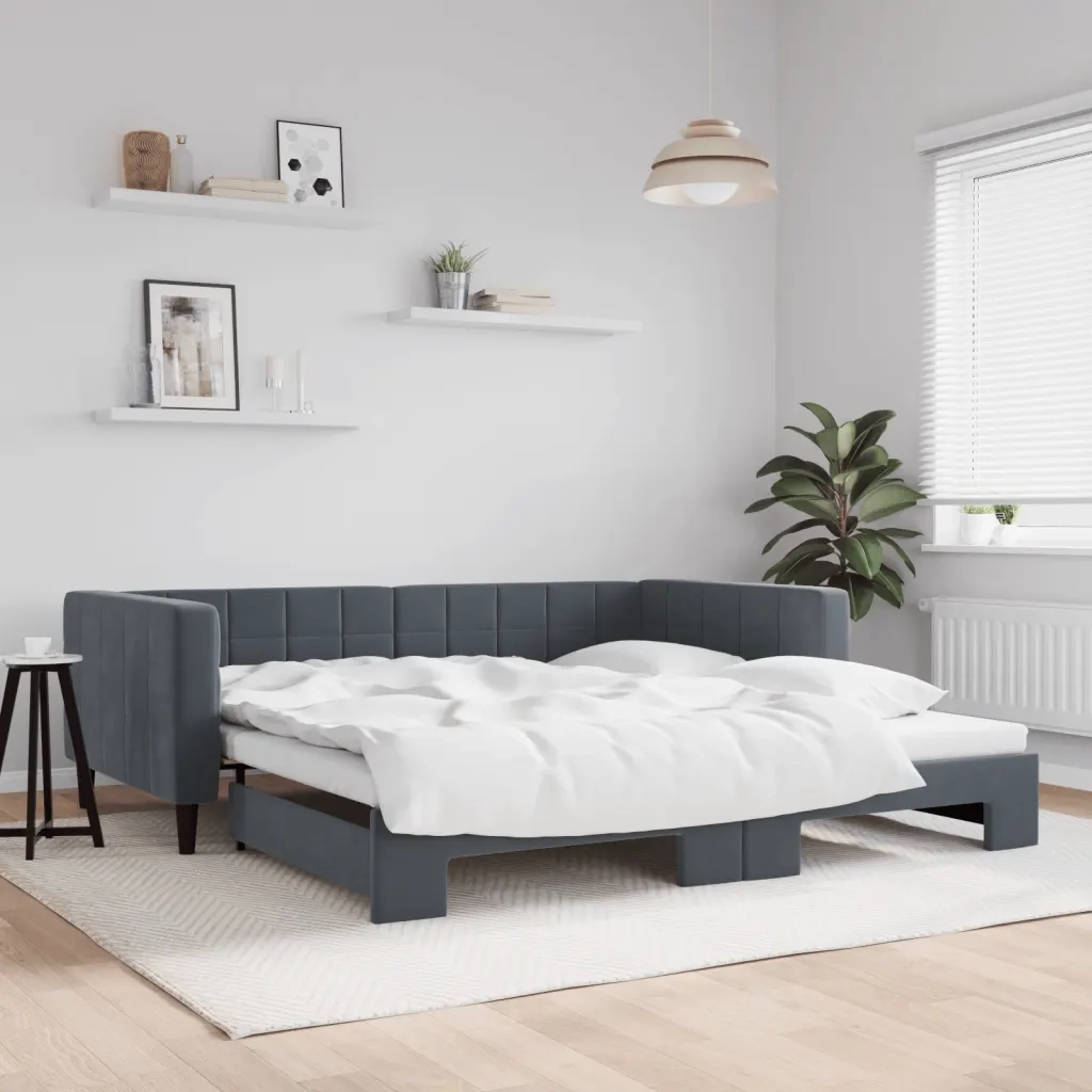 Divano Letto con Letto Estraibile Grigio Scuro 100x200 Velluto 3196699