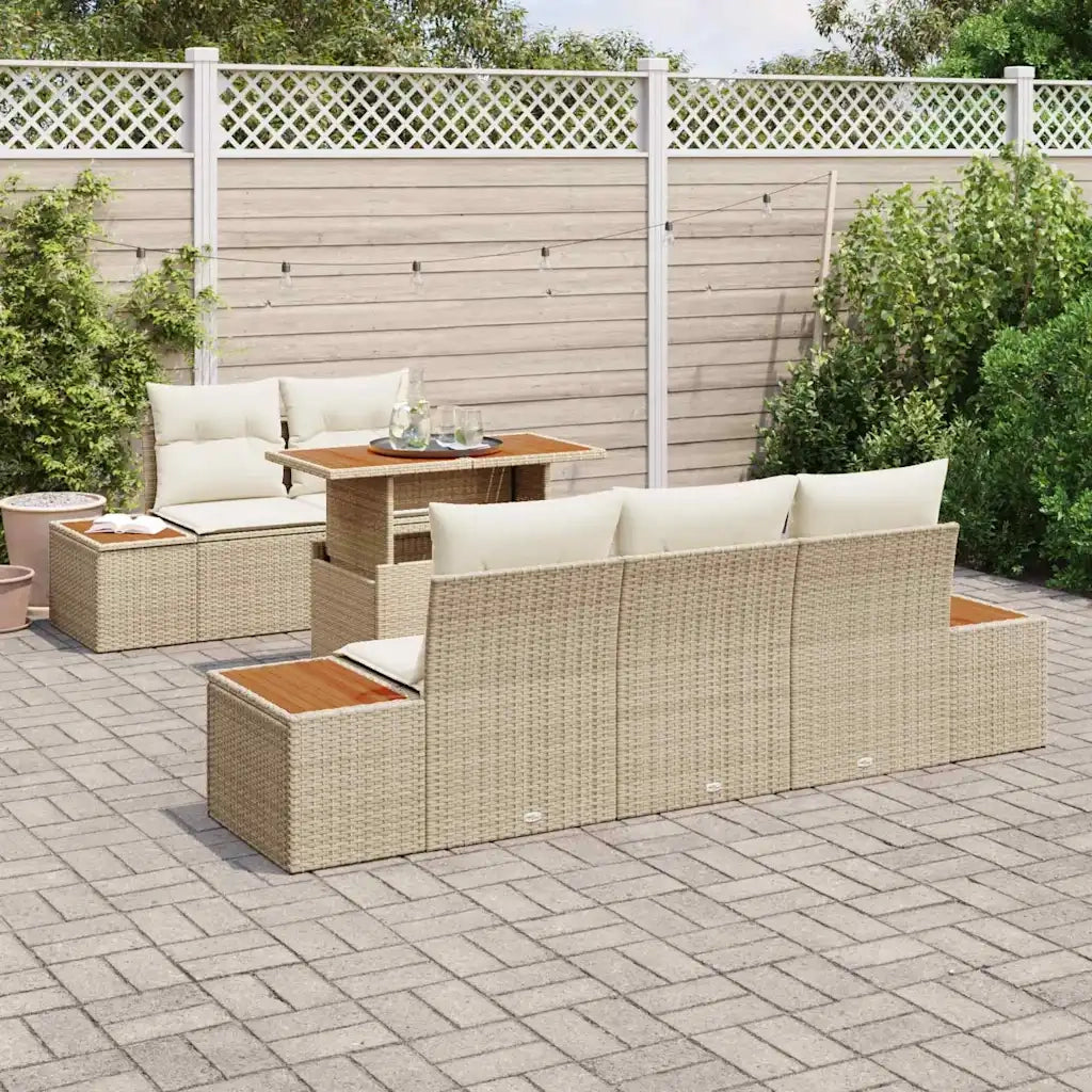 Set da Pranzo per Giardino con cuscino 6 pcs Beige e Crema